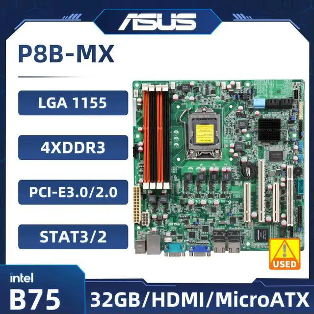 Main image of P8B-MX Servers Motherboard LGA 1155 C204 DDR3 USB2.0 2×PCI-E X8 SATA 3 UATX support Xeon E3-1220 cpu