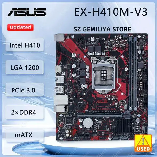 Main image of EX-H410M-V3 Motherboard H410 Socket 1200 DDR4 64GB mATX support Core i3-10300 i9-10900F i3-10100T i5-10400F cpu