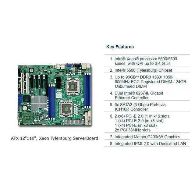 Alt view image 6 of 6 - X8DTL-iF Server Motherboard 5500 (Tylersburg) Chipset Dual-way Xeon 1366 With Remote Support X5650
