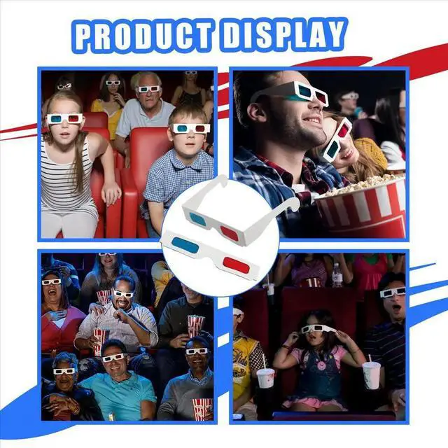 Main image of 3D Glasses, 10 Pairs Red and Blue Paper Stereo Lenses for Movies Set Anaglyph Paper 3D Glasses