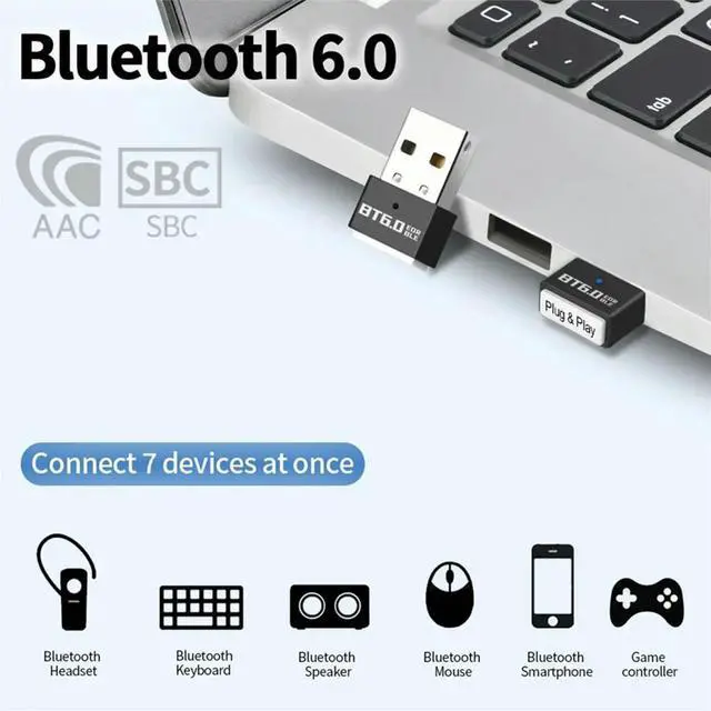 Alt view image 2 of 3 - USB Bluetooth 6.0 Adapter USB Audio Receiver Transmitter for Bluetooth Headphone Printer Speaker Keyboard Mouse