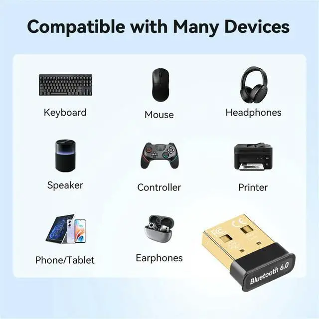 Alt view image 2 of 3 - USB Bluetooth Adapter Bluetooth 6.0 Dongle for PC USB Bluetooth Transmitter Receiver for Keyboard/Mouse