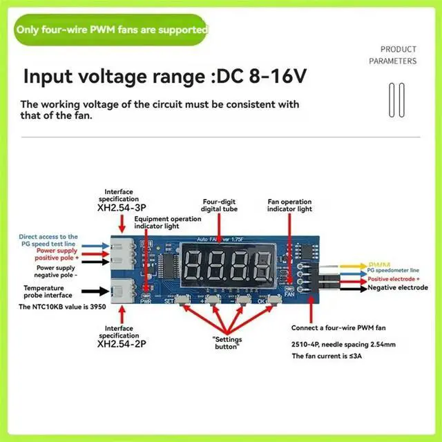 Alt view image 2 of 3 - DC 12V 3A 4-Wire PWM Fan Speed Controller Temperature Controll Governor Module Temperature/RPM Display for FPV RCDrone