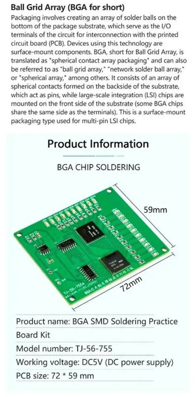 Main image of BGA Chip SMD Component Soldering Practice Board Assembly Kit 555+4017 SMT LED Flowing Light Components