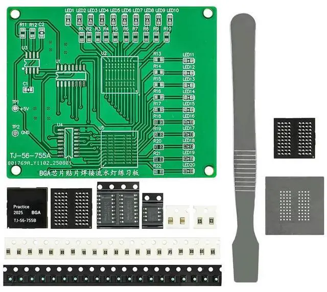 Alt view image 3 of 3 - BGA Chip SMD Component Soldering Practice Board Assembly Kit 555+4017 SMT LED Flowing Light Components