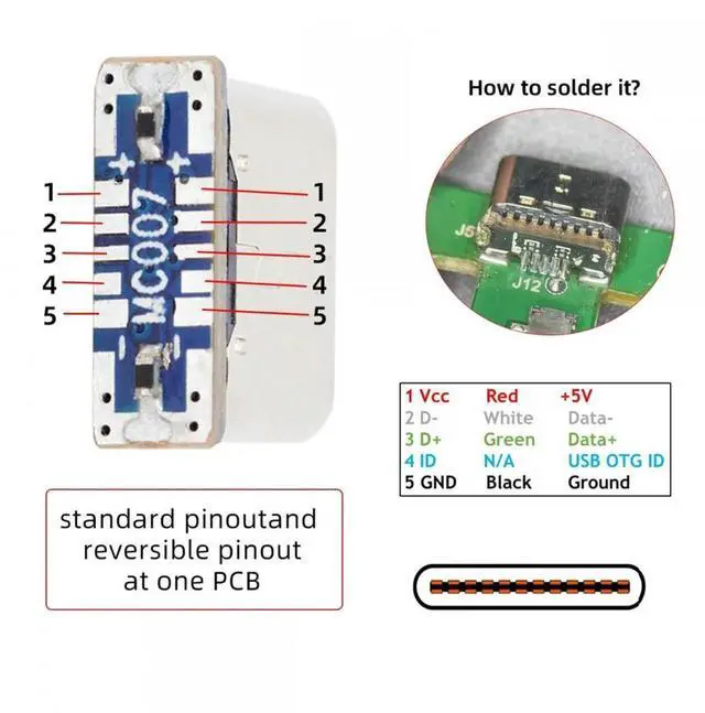 Alt view image 3 of 3 - 5PCS C Female Adapter Type C Female Jack 5PIN SMD SMT Type-C Socket Charging Port for PCB Welding DIY Repair Adapter
