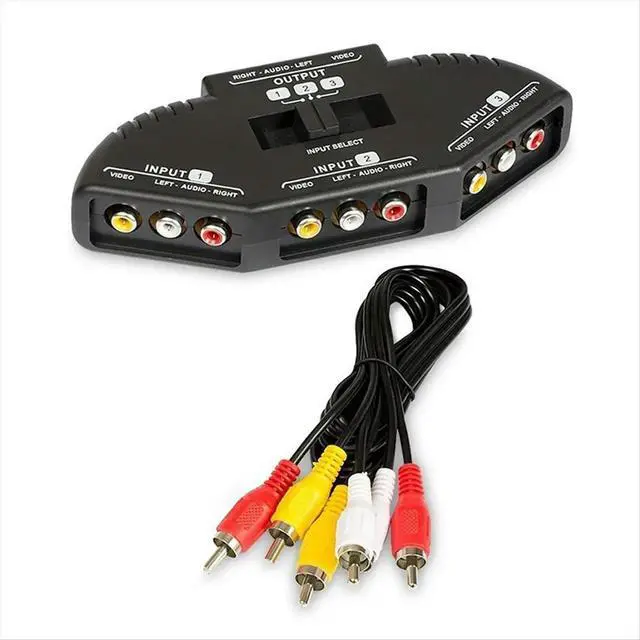 Alt view image 2 of 3 - 3-Way Audio Video AV Switch Selector Box Splitter Switch W/ Cable for TV X-Box DVD Player Devices Switch