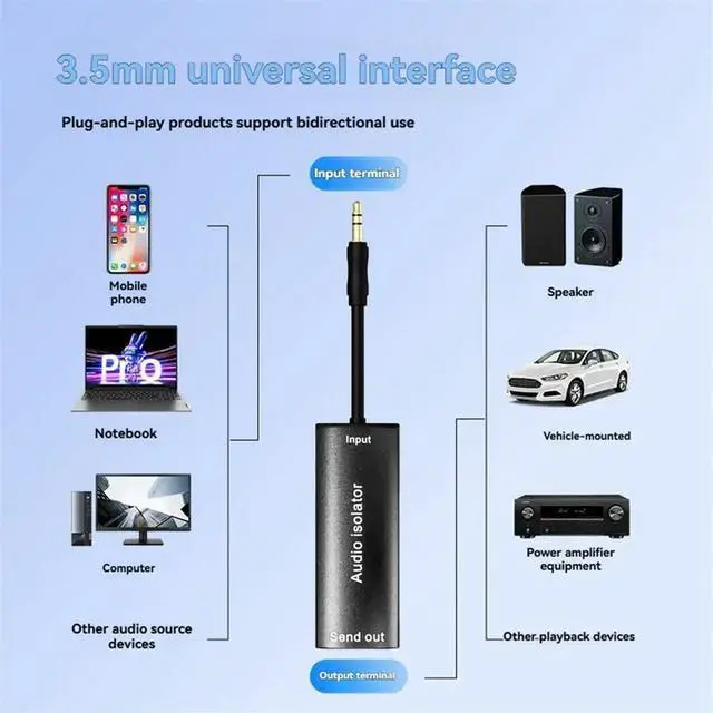 Alt view image 2 of 3 - 3.5mm Audio Common Ground Isolator Anti Interference and Noise Canceller Noise Filter for Car Audio System Home Stereo