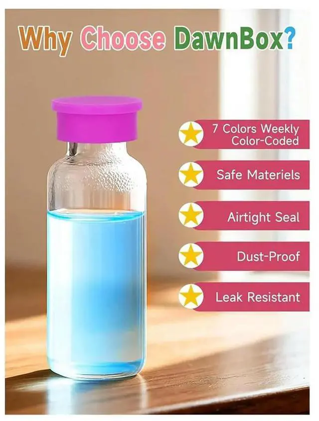 Main image of 35-Pack 3ml Glass Vials with Color-Coded Silicone Caps for Daily Organization, Leakproof and Reusable