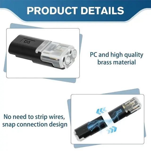 Main image of 50 Pcs 2-Pin Low Voltage Wire Plug-in Connectors with Locking Buckle, for 22-18 AWG,LED Strip Light and Electrical Cable