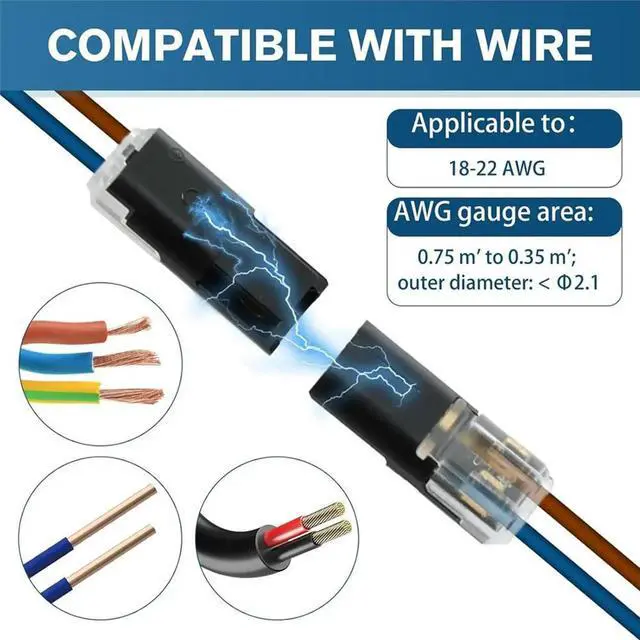Alt view image 2 of 3 - 50 Pcs 2-Pin Low Voltage Wire Plug-in Connectors with Locking Buckle, for 22-18 AWG,LED Strip Light and Electrical Cable