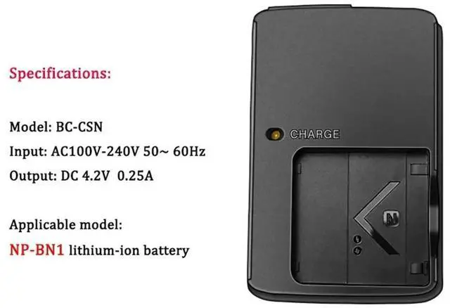Main image of BC-CSN Charger for NP-BN1 NPBN1 TX5 WX9 TX7 TX7C W310 W320 W350 W390 W570 W380 WX100 Camera BC CSN EU Plug