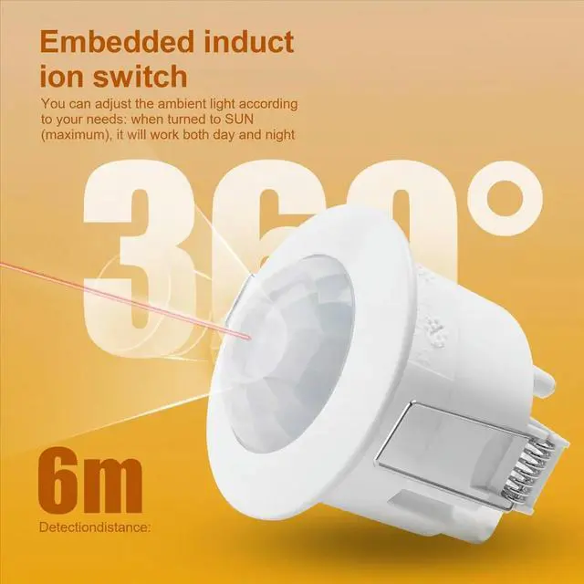 Alt view image 3 of 3 - 110V-220V 360° Infrared Recessed PIR Ceiling Motion Sensor Detector Light Switch, Motion Light Sensor