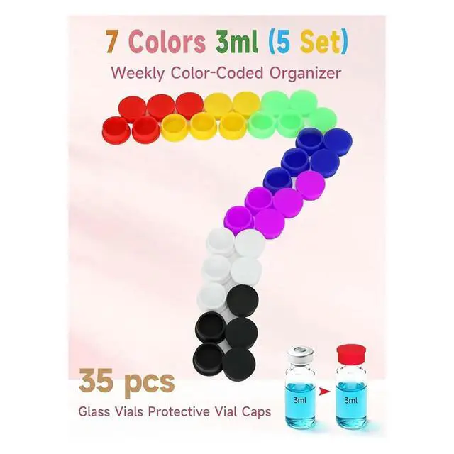 Alt view image 2 of 3 - 35-Pack 3ml Glass Vials with Color-Coded Silicone Caps for Daily Organization, Leakproof and Reusable