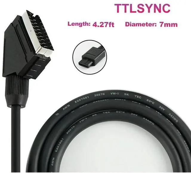 Main image of SCART Cable TTL SYNC Singnal 24AWG Professional Audio and Video Connection Solution for N64 SNES SFC