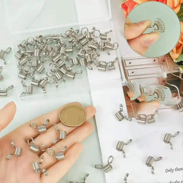 Alt view image 2 of 3 - 60Pcs Stainless Steel Beads Stopper Beads Stoppers Combo Pack Silver Small Spring Clamps Stoppers for Jewelry Making