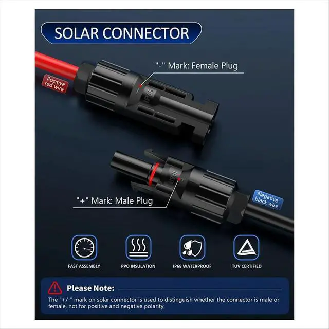 Alt view image 3 of 3 - 4-In-1 Solar Panel Connector Extension Cable Splitter for Connector DC Adapter Power Plug Female Conn