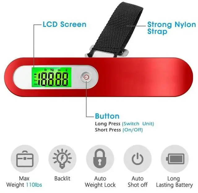 Main image of Digital Luggage Scale Hand Luggage Electronic Scale Electronic Scale for Travelers Handheld Scale 110 Lbs B