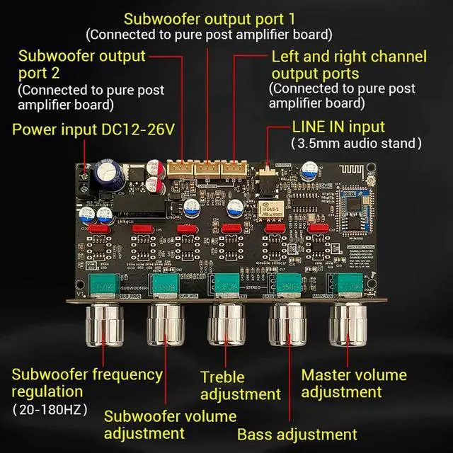 Alt view image 2 of 3 - PRO2 Fever Pre Stage Tone Board 2.1 Channel Subwoofer With High Pass Bluetooth Decoding QCC3034+ES9023