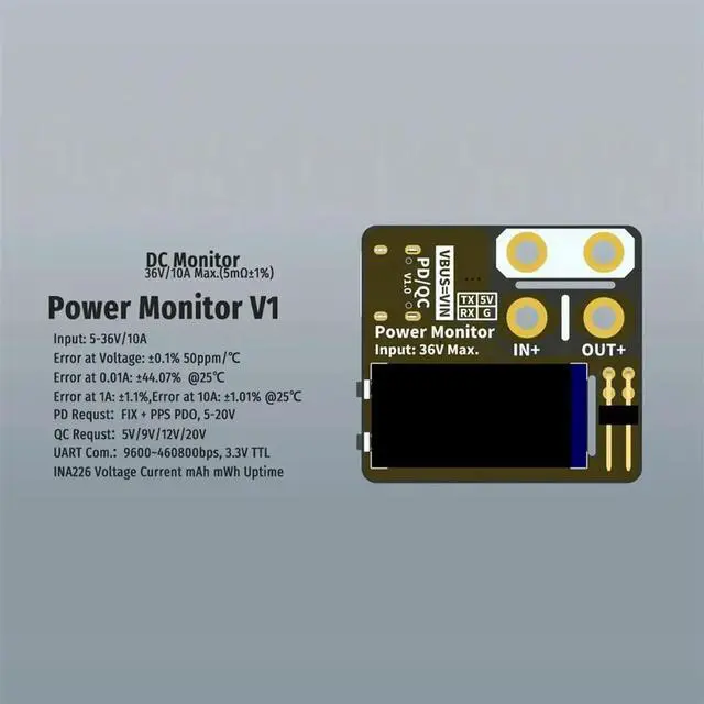 Alt view image 2 of 3 - Power Monitor DC Monitor Voltage Current Meter 36V 10A Uart PD QC