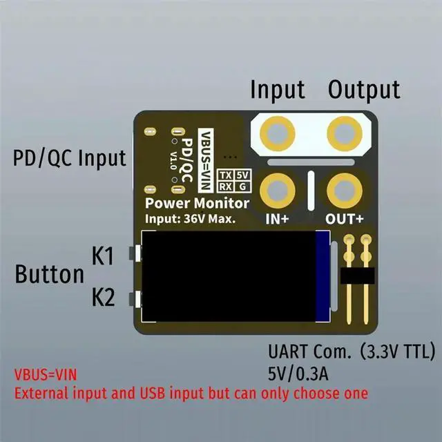 Alt view image 3 of 3 - Power Monitor DC Monitor Voltage Current Meter 36V 10A Uart PD QC