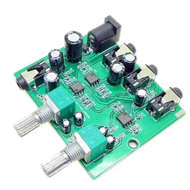 Alt view image 2 of 3 - AU-202 2 Input 2 Output Stereo Mixer Audio Distributor for Headphone External Power AMP Volume Alone Control