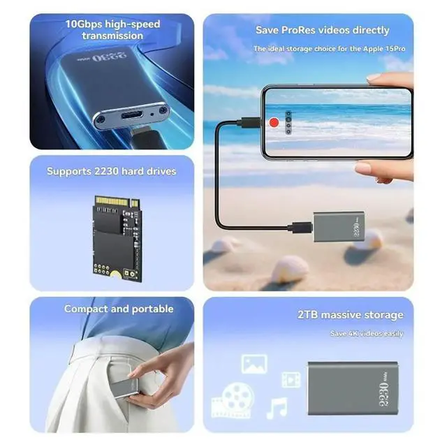 Alt view image 2 of 3 - M.2 NVMe SSD Enclosure - Aluminum Type C 3.2 Gen2 10Gbps SSD Case M.2 NVMe External Case for 2230 SSD