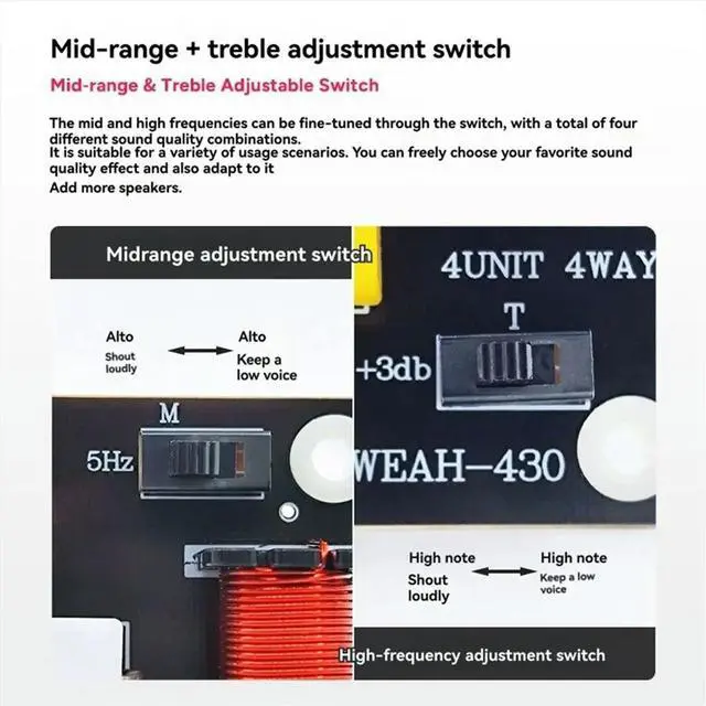 Alt view image 2 of 3 - 300W 4 Way Crossover Audio Speaker Crossover Bass + Dual Midrange + Treble Frequency Divider KTV Professional Crossover