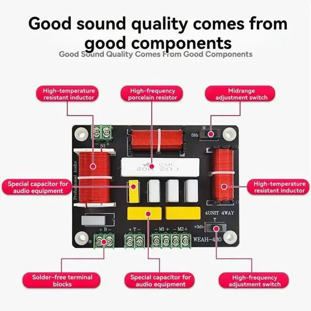Alt view image 3 of 3 - 300W 4 Way Crossover Audio Speaker Crossover Bass + Dual Midrange + Treble Frequency Divider KTV Professional Crossover