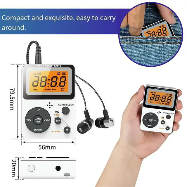 Alt view image 3 of 3 - AM FM Radio Pocket with LCD Screen Stereo Earphone Jack Sleep Timer Alarms Clock for Outdoor Travel Camping B
