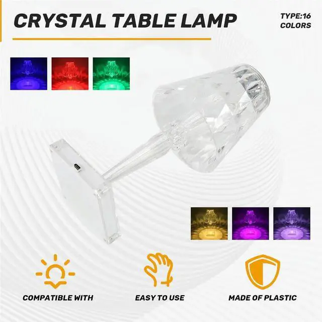 Alt view image 3 of 3 - 16Colors Diamond Table Lamp Crystal LED Bar Table Lamp Rechargeable Touch Sensor Dimming Bedside Lamps for Bedroom Decor