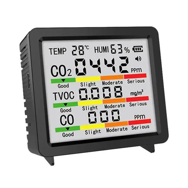 Alt view image 3 of 3 - 5 in 1 Multifunctional Air Meter Household Temperature Humidity CO CO2 TVOC Tester Monitor Air Detector Black