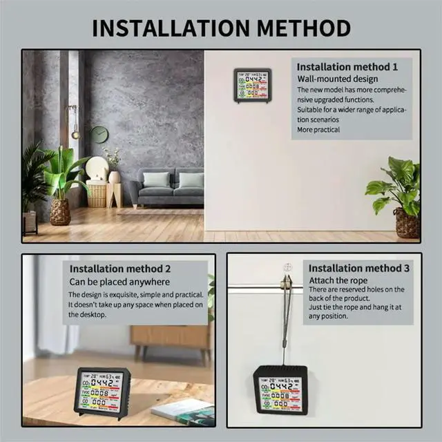 Main image of 5 in 1 Multifunctional Air Meter Household Temperature Humidity CO CO2 TVOC Tester Monitor Air Detector Black
