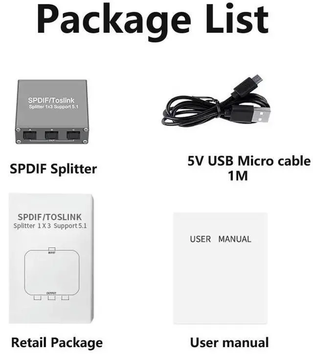 Main image of SPDIF Digital Audio Splitter 1x3 Toslink Optical 3 Way Adapter Suppoort LPCM 2.0 DTS Dolby-AC3 for PS4/TV/Xbox/Amplifier