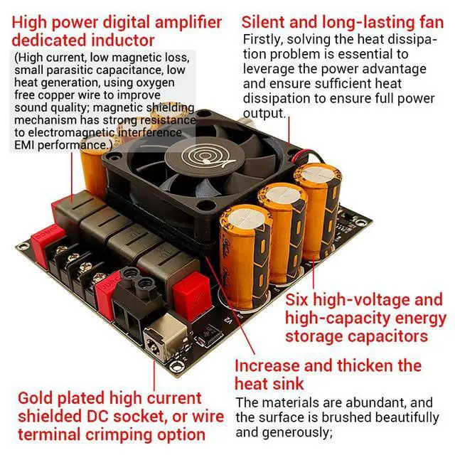 Alt view image 3 of 3 - ZK-6002 Pure Post Amplifier Board 2.0 Stereo With High And Low Frequency Modulation 600W+600W TPA3255