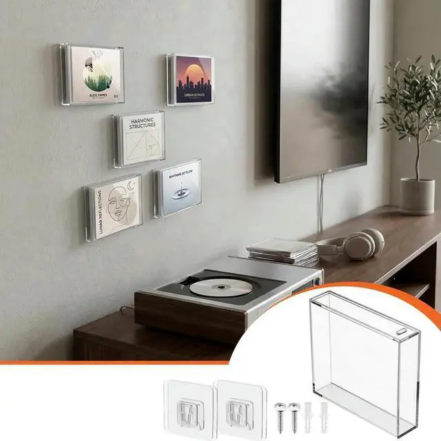 Alt view image 3 of 3 - CD Jewel Case Holder Wall Mount Protector for Single & Double Disc CD Box Display Frame Shelf, Acrylic CD Display Case