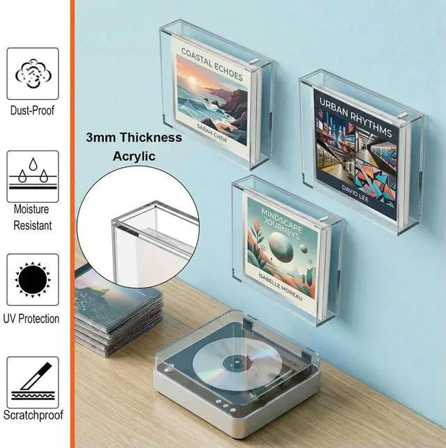 Alt view image 2 of 3 - CD Jewel Case Holder Wall Mount Protector for Single & Double Disc CD Box Display Frame Shelf, Acrylic CD Display Case