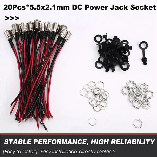 Alt view image 3 of 3 - 5.5x2.1mm DC099 5521 DC Power Jack Socket l Solder Connector with Nut Snap & 15cm Wire Cable