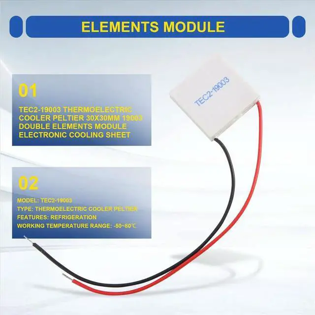Main image of TEC2-19003 Thermoelectric Cooler Peltier 30X30mm 19003 Double Elements Module Electronic Cooling Sheet