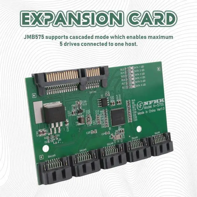 Main image of SATA Expansion Card 1 to 5 Port SATA3.0 Controller Card Motherboard SATA Port Multiplier Riser Card HUB Adapter