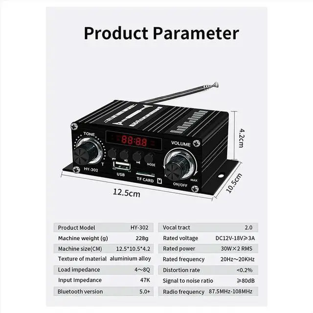 Main image of Digital Bluetooth Amplifier 12V Home Car 2 Channel HIFI Sound Speaker FM Receiver Audio Amplificador Clase-AB AMP