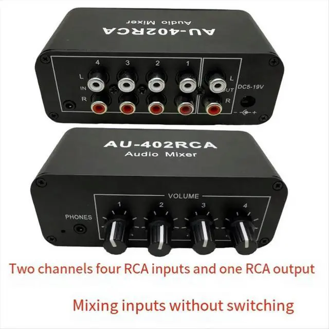 Alt view image 2 of 3 - AU-402RCA Stereo Audio Mixer Multi-Channel Audio Source Reverberator Volume Control 3.5mm Headphone Driver 4 Input