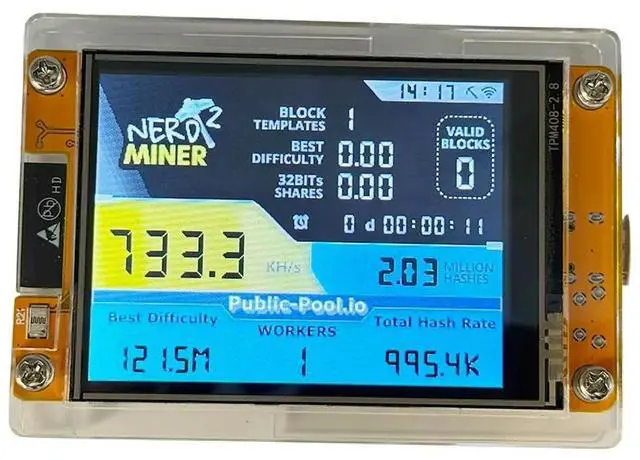 Main image of 735Kh/S NMMinerNerdMiner Upgraded BTC Solo Miner 2.8 Inch Touch Screen Bitcoin Crypto Miner for Home Office