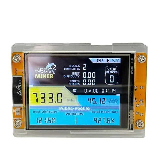 Alt view image 3 of 3 - 735Kh/S NMMinerNerdMiner Upgraded BTC Solo Miner 2.8 Inch Touch Screen Bitcoin Crypto Miner for Home Office