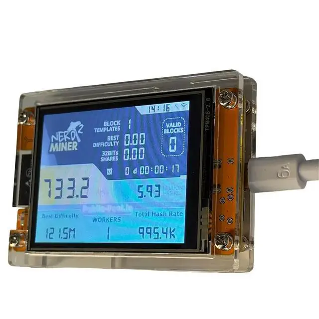 Alt view image 2 of 3 - 735Kh/S NMMinerNerdMiner Upgraded BTC Solo Miner 2.8 Inch Touch Screen Bitcoin Crypto Miner for Home Office