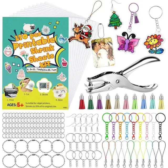 Alt view image 3 of 3 - 170 Pcs Printable Shrink Dink Sheets Kit,A4 Semitransparent Plastic Shrink Dink Printer Papers, Kids DIY Keychain Making