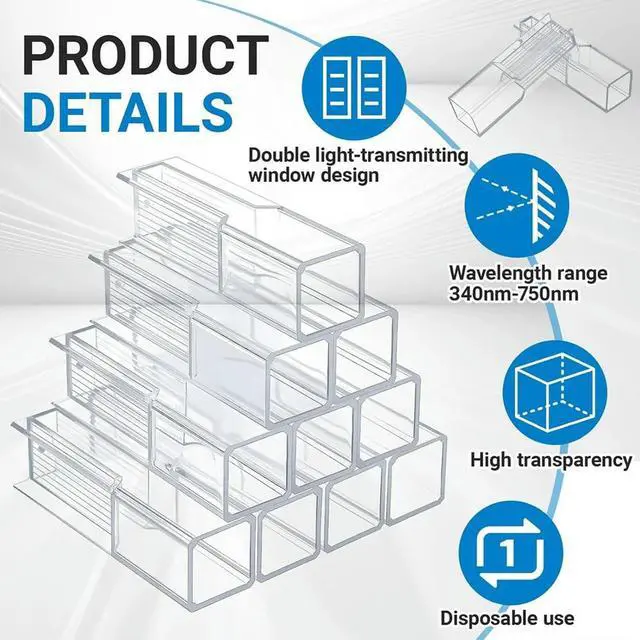 Alt view image 2 of 3 - 200pcs 1.5ml Disposable Plastic Cuvette Polystyrene Cuvette with Two Light for Spectrophotometers