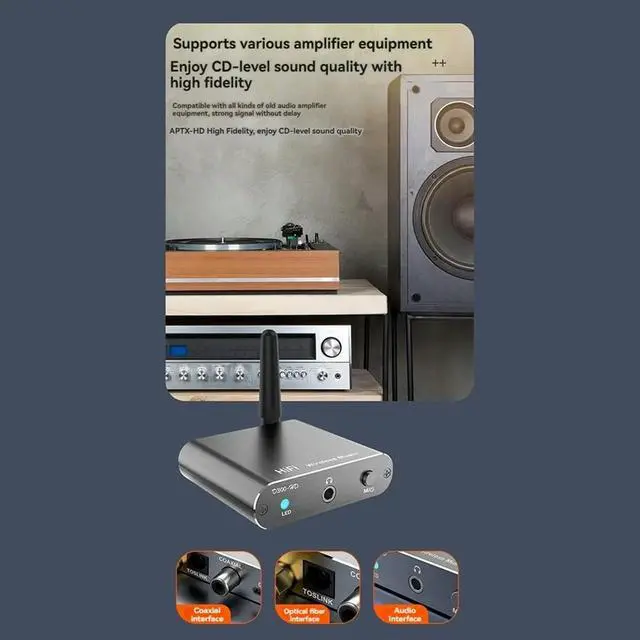 Alt view image 3 of 3 - Bluetooth Audio Adapter - Transmitter & Receiver with AptX-HD Toslink/Coaxial Output for TV Car Computer