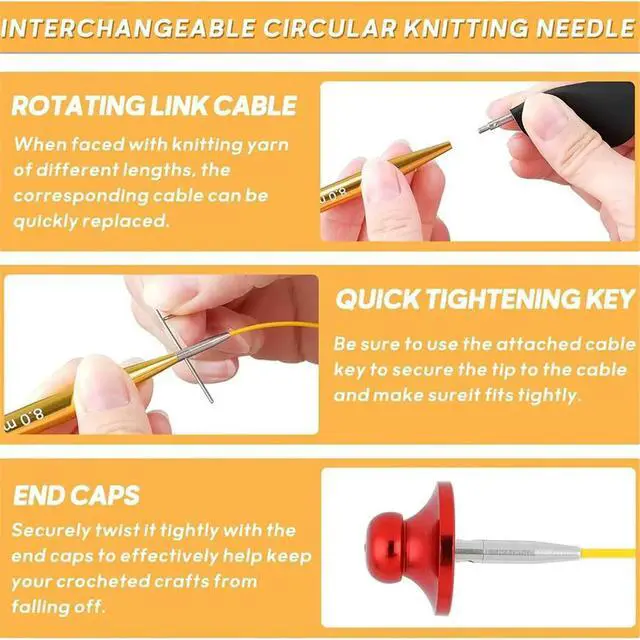 Alt view image 2 of 3 - Interchangeable Circular Knitting Needles Set, 13 Pairs (3mm-10mm) US 2.5-15 with 16, 24, 32, 40 Inch Cables,Accessories