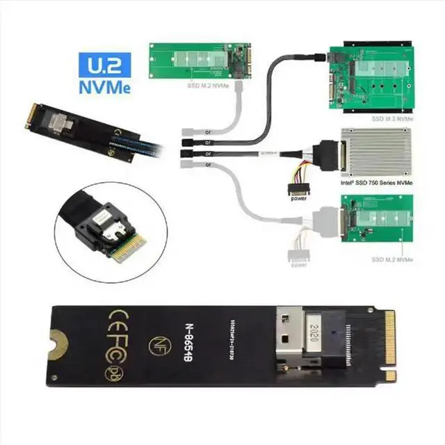 Alt view image 2 of 3 - NGFF M-Key NVME to SFF-8654 Slimline SAS Card Adapter and U.2 U2 SFF-8639 NVME PCIe SSD Cable 50cm for Mainboard SSD